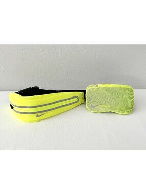 NIKE Lean 2 Pocket Waistpack Running Slim Fanny Pack Belt Neon Yellow EUC